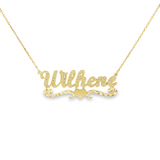 Pavé Diamonds Underline Heart Name Necklace Solid Gold