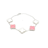 Large Pink & White Clover Bracelet Silver