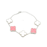 Large Pink & White Clover Bracelet Silver