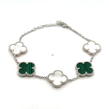 Large Green & White Clover Bracelet Silver