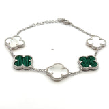 Large Green & White Clover Bracelet Silver