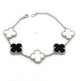 Large Black & White Clover Bracelet Silver