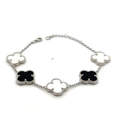 Large Black & White Clover Bracelet Silver