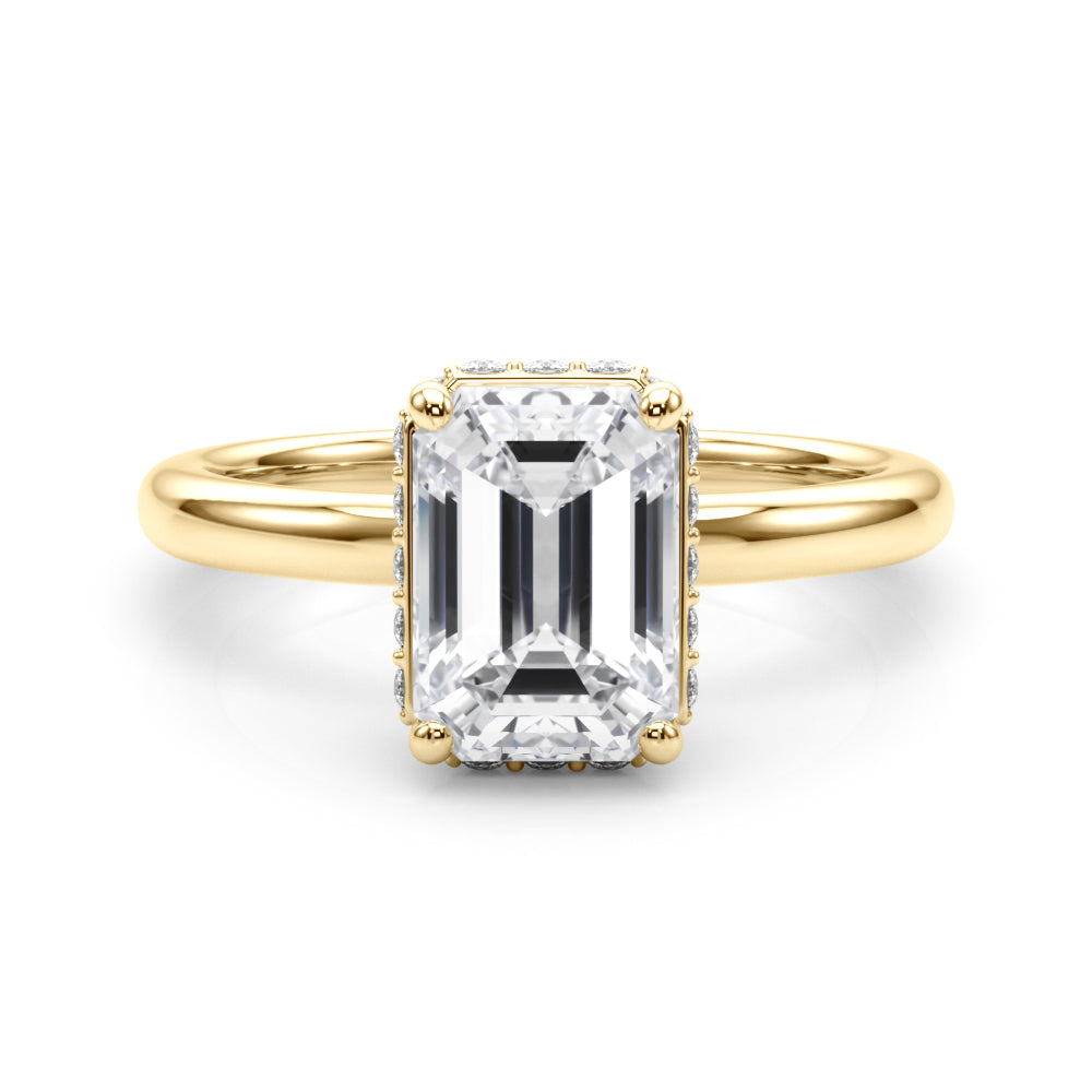 Double Hidden Halo Emerald Cut Engagement Ring