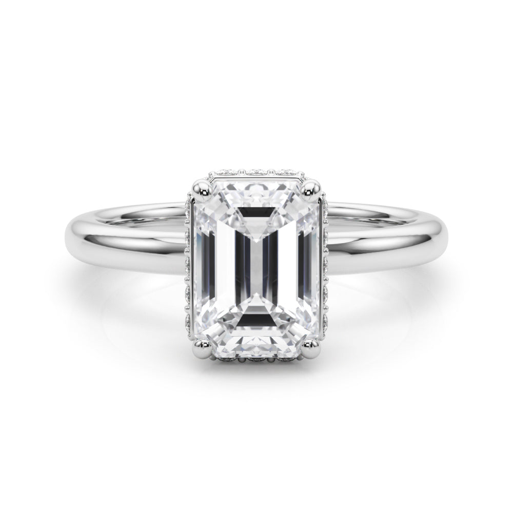 Double Hidden Halo Emerald Cut Engagement Ring