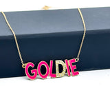 Shiny Enamel Name Necklace Solid Gold