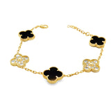 Large Silver G-P Black CZ Clover Bracelet S925