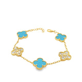 Large Silver G-P Turquoise CZ Clover Bracelet S925