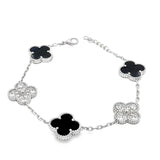 Large Black and CZ Clover Bracelet Silver S925