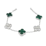 Large Green and CZ Clover Bracelet Silver S925