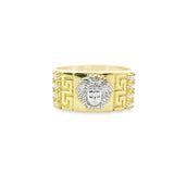 Men Medusa Signet Zirconia Gold Ring 10K