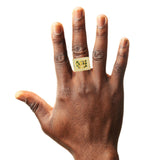 Men Gold Nugget Signet Ring Zirconia 10K