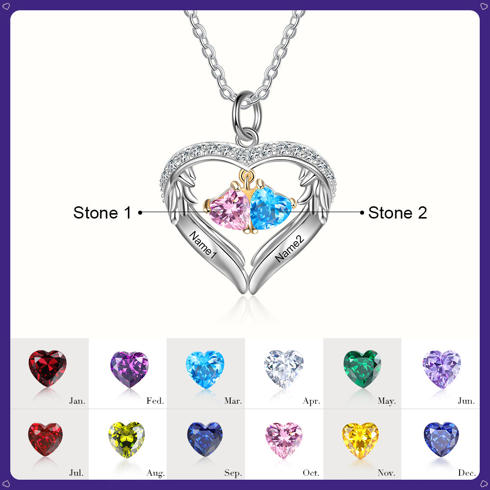 Birthstone Heart Shape Pendant Necklace 1 to 6 Names