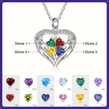 Birthstone Heart Shape Pendant Necklace 1 to 6 Names