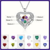 Birthstone Heart Shape Pendant Necklace 1 to 6 Names