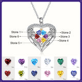 Birthstone Heart Shape Pendant Necklace 1 to 6 Names