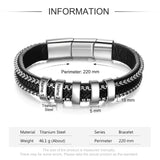 Stainless Steel Black Leather Bracelet