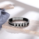 Stainless Steel Black Leather Bracelet