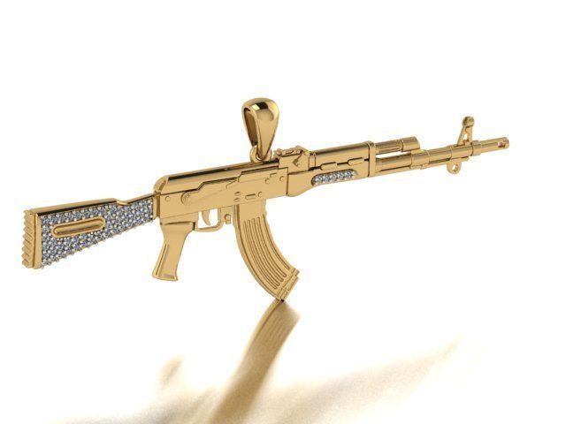 AK47 Machine Gun 14K Gold Men Pendant