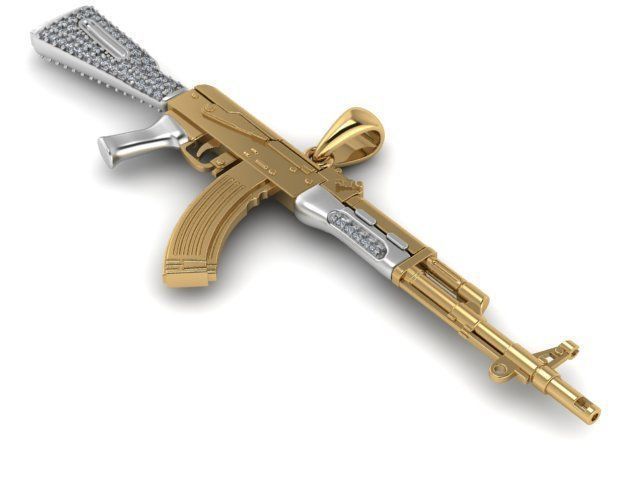 AK47 Machine Gun 14K Gold Men Pendant