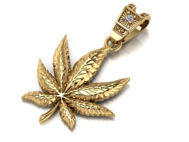 Canabis Leaf Diamond Gold Men Pendant