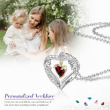 Birthstone Heart Shape Pendant Necklace 1 to 6 Names